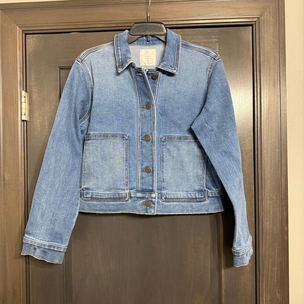 LC Lauren Conrad Womens Medium Wash Cropped Denim Trucker Jacket Size M Blue